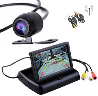 Draadloze Auto Backup Camera 4.3 "HD Opvouwbare 800x480 hd Monitor Parkeersysteem Back up Truck Voertuig Achteruitkijkspiegel monitoren kit CCD