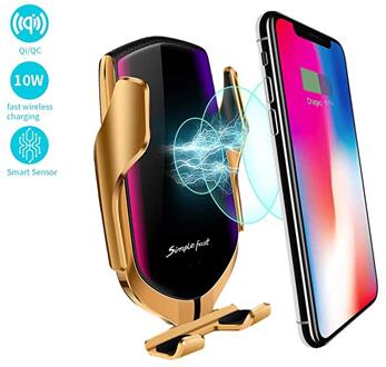 Draadloze Autolader Automatische Spannen Intelligente Draadloze Oplader Mount Autolader Houder 10W Snel Opladen Voor Meer Telefoon goud