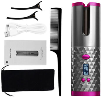 Draadloze Automatische Haar Krultang Draagbare Draadloze Usb Oplaadbare Auto Roterende Keramische Wand Krultang Hair Styling Tools grijs
