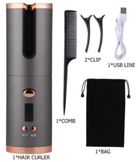 Draadloze Automatische Haar Krultang Usb Oplaadbare Auto Roterende Curling Led Display Temperatuur Voor Krullend Machine Of Golven Haar Grijs
