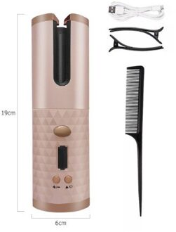 Draadloze Automatische Haar Krultang Usb Oplaadbare Auto Roterende Curling Led Display Temperatuur Voor Krullend Machine Of Golven Haar roos goud