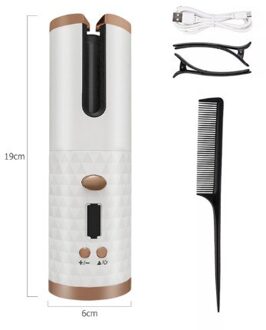 Draadloze Automatische Haar Krultang Usb Oplaadbare Auto Roterende Curling Led Display Temperatuur Voor Krullend Machine Of Golven Haar wit