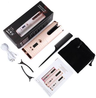 Draadloze Automatische Haar Krultang Usb Oplaadbare Krultang Krullen Golven Lcd-scherm Keramische Krullend Roterende Curling Golf Styer Roze