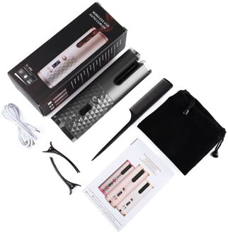 Draadloze Automatische Haar Krultang Usb Oplaadbare Krultang Krullen Golven Lcd-scherm Keramische Krullend Roterende Curling Golf Styer zwart