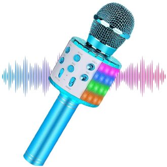 Draadloze Bluetooth Microfoons 3-In-1 Karaoke Mic Speaker Bluetooth Draadloze Microfoon Audio Video Microfoons Muziek KQS8 Blauw