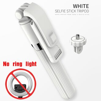 Draadloze Bluetooth Selfie Stick Opvouwbare Handheld Remote Shutter Statief Met 5Inch Led Ring Fotografie Licht Voor Android Ios wit nee ring licht