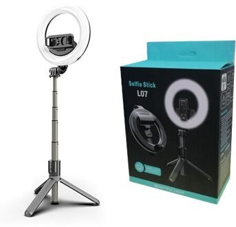 Draadloze Bluetooth Selfie Stick Opvouwbare Handheld Remote Shutter Statief Met 5Inch Led Ring Fotografie Licht Voor Android Ios zwart