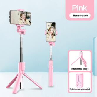 Draadloze Bluetooth Selfie Stok Statief Led Ring Licht Opvouwbare Handheld Monopod Sluiter Afstandsbediening Statief Voor Iphone 11 Huawei roze standaard