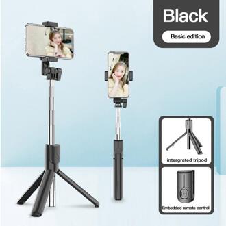 Draadloze Bluetooth Selfie Stok Statief Led Ring Licht Opvouwbare Handheld Monopod Sluiter Afstandsbediening Statief Voor Iphone 11 Huawei zwart standaard