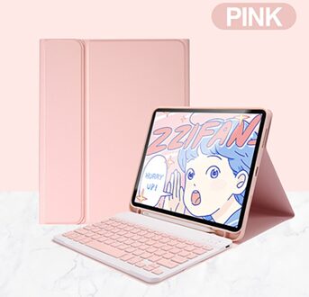 Draadloze Bluetooth Toetsenbord Met Touchpad Case Voor Apple Ipad 7th 8th Generatie 11 Tablet Doek Leather Case roze