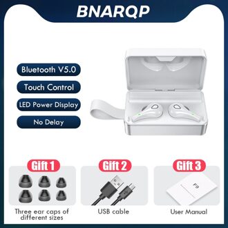 Draadloze Bluetooth Touch Control Oortelefoon Sport IPX7 Waterdichte Draadloze Hoofdtelefoon Met Microfoon 3500Mah Opladen Doos Headset wit