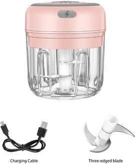 Draadloze Elektrische Knoflook Crusher Groente Chili Vlees Eten Pers Vleesmolen Knoflook Chopper Oplaadbare Kruiden Stamper Spice Chopper roze-250ml