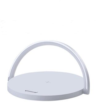 Draadloze Fast Charger Tafellamp Nachtlampje Telefoon Houder Pad Voor Iphone Samsung Smart Phone Houtnerf Draadloze Chager Base wit