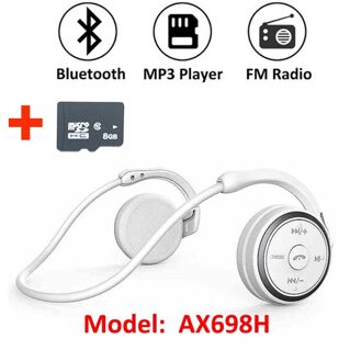 Draadloze Hoofdtelefoon MP3 Speler Draadloze Bluetooth Oortelefoon Muziek Headset Sport Draagbare MP3 Speler Walkman Hoofdtelefoon Voor Telefoon AX698 wit