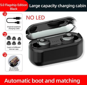 Draadloze Hoofdtelefoon V5.0 Bluetooth Oordopjes Nul Vertraging Hd Stereo Gaming Headset Met Dual Mic En 2000Mah Batterij Opladen Case nee LED zwart 5.0 120