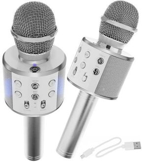 Draadloze Karaoke Microfoon Draadloos met Speaker Bluetooth Zilver Zilver