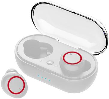 Draadloze Oordopjes Tws Bluetooth 5.0 Oortelefoon Stereo Waterdichte Sport Oordopjes Voor Telefoon Handsfree Gaming Headset Met Microfoon wit rood