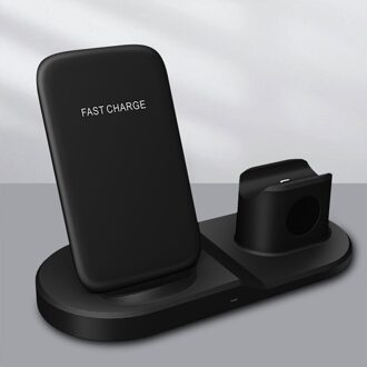 Draadloze Oplader Dock Station Voor Apple Horloge 6 5 4 Airpods Pro 10W 3 In 1 Snelle Draadloze Opladen stand Voor Iphone 12 11 Pro Max zwart