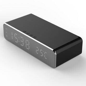 Draadloze Oplader Led Wekker Telefoon Draadloze Oplader Qi Charging Pad Digitale Thermometer Voor Iphone 11 Pro Xsmax X Huawei zwart