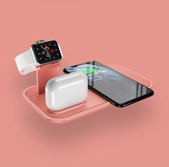 Draadloze Oplader Stand 3 In 1 Qi 15W Snel Opladen Dock Station Voor Apple Horloge Iwatch 5 4 3 airpods Pro Voor Iphone 11 Xs Xr X 8 roze
