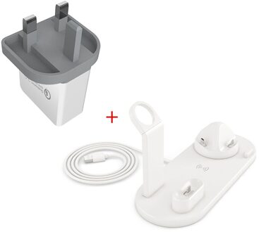 Draadloze Oplader Telefoon Houder Stand Dock Station Voor Apple Horloge Serie 5 4 3 2 Iphone 11 Pro Max XS MAX XR 8 X IWatch Airpods wit UK plug