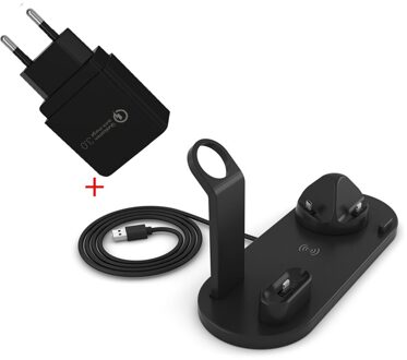 Draadloze Oplader Telefoon Houder Stand Dock Station Voor Apple Horloge Serie 5 4 3 2 Iphone 11 Pro Max XS MAX XR 8 X IWatch Airpods zwart EU plug