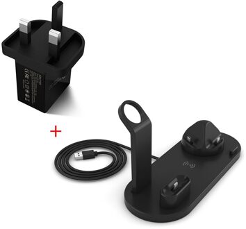 Draadloze Oplader Telefoon Houder Stand Dock Station Voor Apple Horloge Serie 5 4 3 2 Iphone 11 Pro Max XS MAX XR 8 X IWatch Airpods zwart UK plug