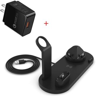 Draadloze Oplader Telefoon Houder Stand Dock Station Voor Apple Horloge Serie 5 4 3 2 Iphone 11 Pro Max XS MAX XR 8 X IWatch Airpods zwart US plug