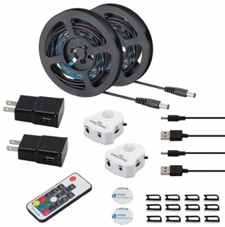 Draadloze PIR Motion nachtlampje Sensor 5050 rgb LED Strip Waterdicht Slaapkamer Night Bed Trap Kast Licht Decoratie 5 v single bed / EU plug