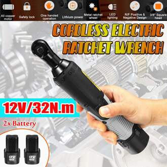 Draadloze Ratelsleutel 3/8 "12V Ratelsleutel Oplaadbare Elektrische Sleutel 32N.M Steigers Gereedschap Met 1/2 Lithium Batterij 2 batteries