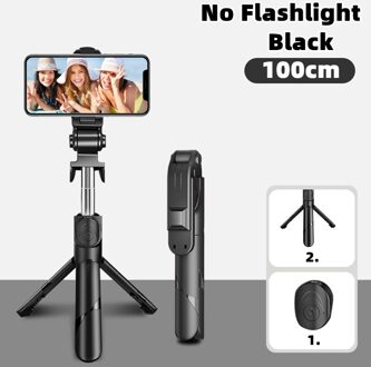 Draadloze Selfie Stok Bluetooth Compatibel Opvouwbare Mini Statief Voor Telefoon Met Licht Invullen Afstandsbediening Sluiter Voor Ios Android zwart 100cm