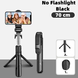 Draadloze Selfie Stok Bluetooth Compatibel Opvouwbare Mini Statief Voor Telefoon Met Licht Invullen Afstandsbediening Sluiter Voor Ios Android zwart 70cm
