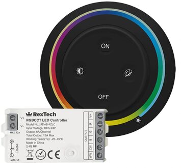 Draadloze touch wanddimmer RGBWW zwart - compleet