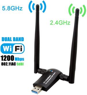 Draadloze Usb Wifi Adapter 1200Mbps Dual Band 2.4Ghz/300Mbps 5Ghz/867Mbps High Gain dual 5dBi Antennes Netwerk Wifi Usb 3.0