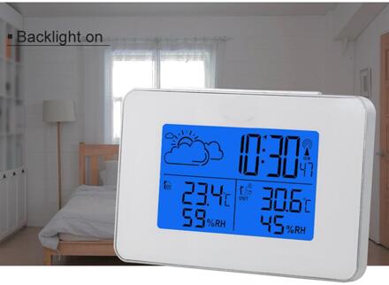 Draadloze Weerstation Thermometer LCD Digitale Scherm Outdoor Weerbericht Sensor Klok Thuis Hygrometer Klok Wit