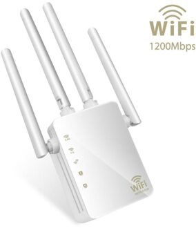 Draadloze Wifi Repeater Router 1200Mbps Dual-Band 2.4/5G 4 Antenne Wifi Range Extender Wi fi Routers Thuis Netwerk Levert EU wit