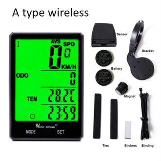 Draadloze Wired Fiets Computer 2.8 "Grote Scherm Bike Snelheidsmeter Waterdicht Fietsen Kilometerteller Stopwatch Snelheidsmeter Voor Fiets A type draadloze
