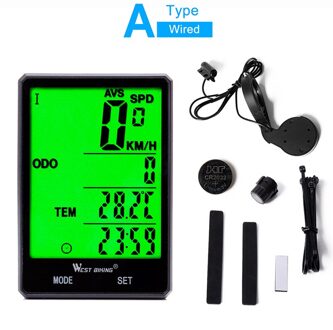 Draadloze Wired Fiets Computer 2.8 "Grote Scherm Bike Snelheidsmeter Waterdicht Fietsen Kilometerteller Stopwatch Snelheidsmeter Voor Fiets A type Wired