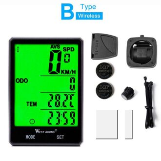 Draadloze Wired Fiets Computer 2.8 "Grote Scherm Bike Snelheidsmeter Waterdicht Fietsen Kilometerteller Stopwatch Snelheidsmeter Voor Fiets B type draadloze