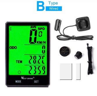 Draadloze Wired Fiets Computer 2.8 "Grote Scherm Bike Snelheidsmeter Waterdicht Fietsen Kilometerteller Stopwatch Snelheidsmeter Voor Fiets B type Wired