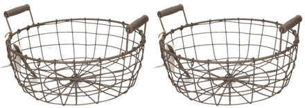 Draadmand/opbergmand - 2x - draadstaal - rond - 37 x 11 cm - industrieel