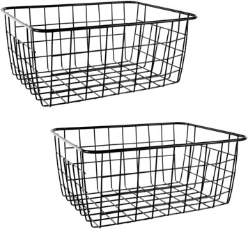 Draadmandje - Set van 2x stuks - zwart - 15 x 20 x 8 cm - metaal - industrieel - Kleine opbergmand
