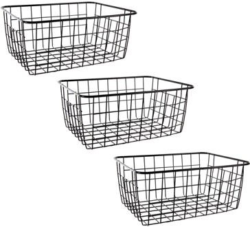 Draadmandje - Set van 4x stuks - zwart - 15 x 20 x 8 cm - metaal - industrieel - Kleine opbergmand