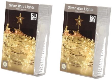 Draadverlichting - 2x - sterren lampjes - 20 leds - warm wit - 95 cm - kerstverlichting