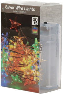 Draadverlichting - 2x - sterren lampjes - zilverdraad - op batterij - gekleurd - 40 lampjes - 200 cm