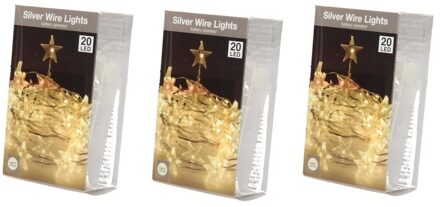 Draadverlichting - 3x - sterren lampjes - 20 leds - warm wit - 95 cm - kerstverlichting