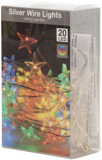 Draadverlichting lichtsnoer - 20 sterren led lampjes - gekleurd - 100 cm - zilverdraad