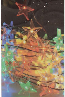 Draadverlichting lichtsnoer - 2x - 20 sterren led lampjes - gekleurd - 100 cm - zilverdraad