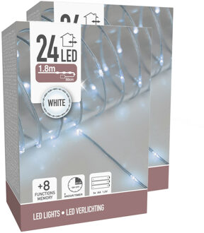 Draadverlichting lichtsnoer - 2x - 24 lampjes - helder wit - op batterij - 180 cm