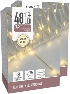 Draadverlichting lichtsnoer - 2x - 48 lampjes - warm wit - op batterij - 360 cm